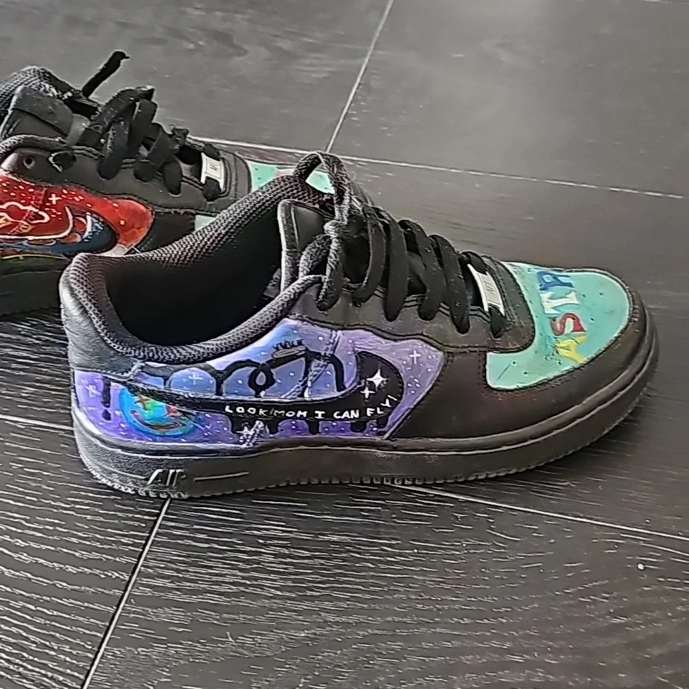 ✨️Custom Made✨ Nike Air Force 1 Travis Scott Astro World 5.5 Y Black Multi color - Picture 2 of 10